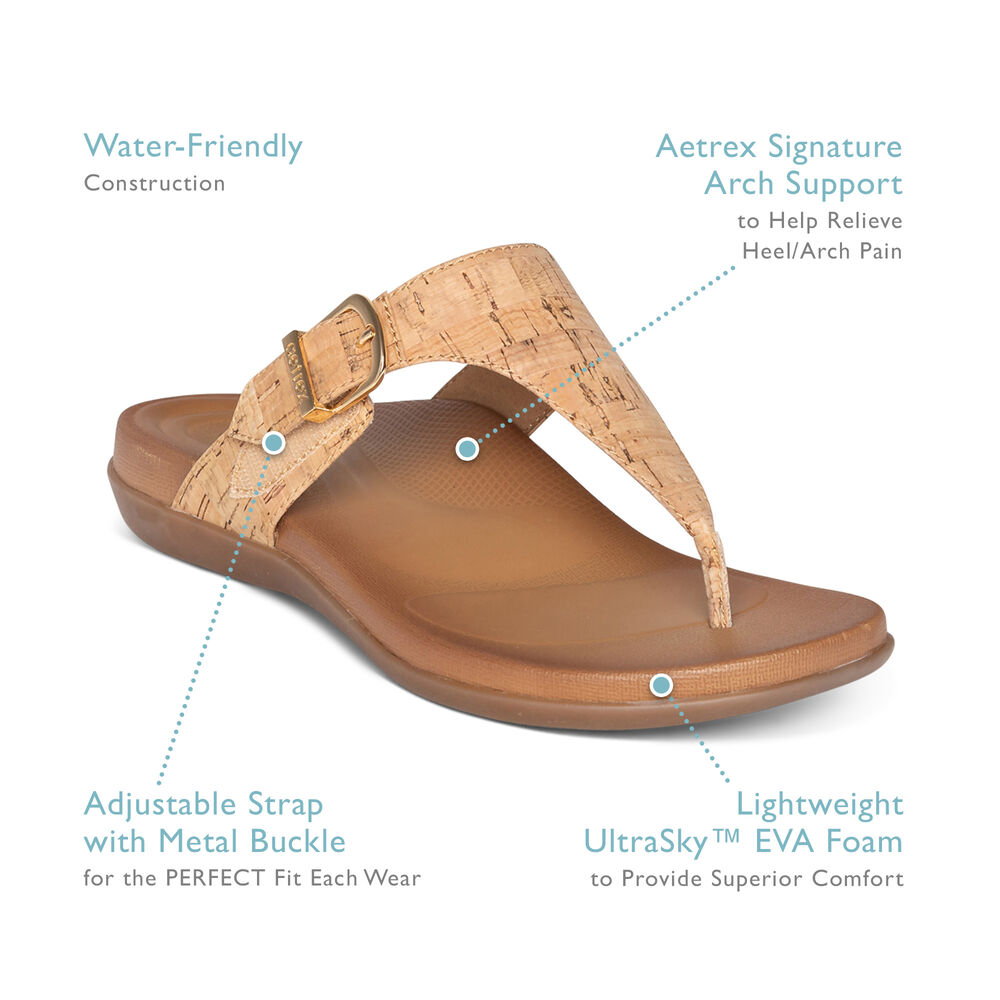 Aetrex Women's Rita Adjustable Flip Flops - Cork | USA XNAEV0B